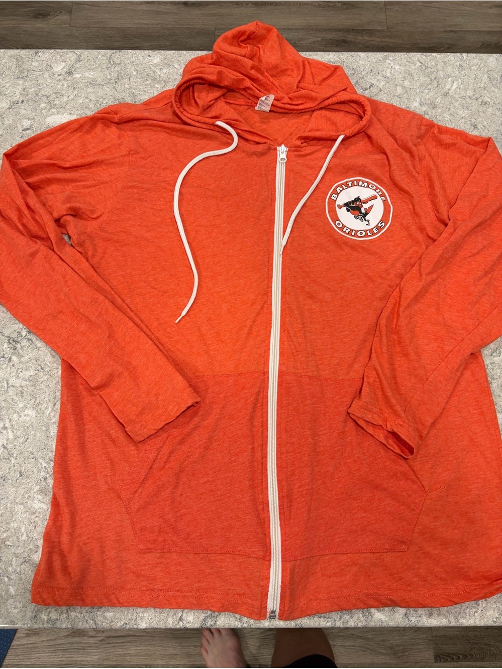 Baltimore Orioles Orange Zip-Up Hoodie T-Shirt Jacket-XL